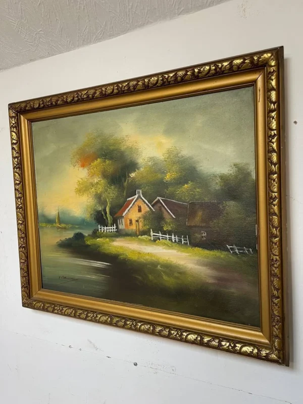 Картина "Лісовий пейзаж: Міст і хатина"