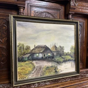 Картина олією "Сільська садиба з солом'яними дахами"